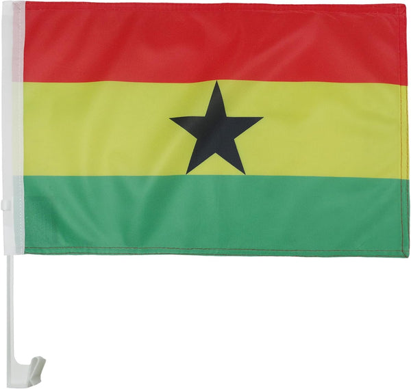 Flag of Ghana Car Window Flag of Ghana With Strong White Flagpole 11X18 Inch(28x46cm) 100% Polyester,