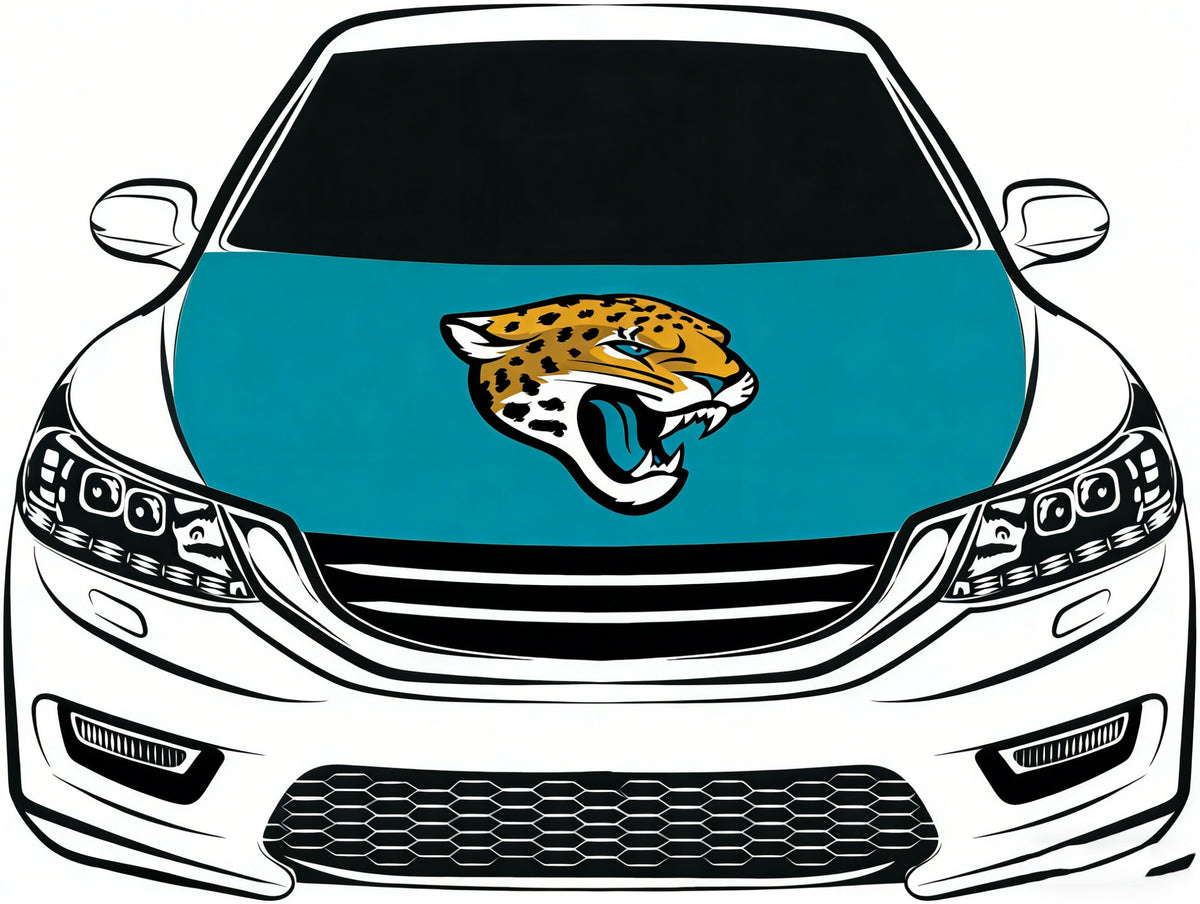 Jacksonville Jaguars Car Hood Cover Flag - 4X5ft,/6X7FT 100% Polyester Elastic Fabrics Can be Washed