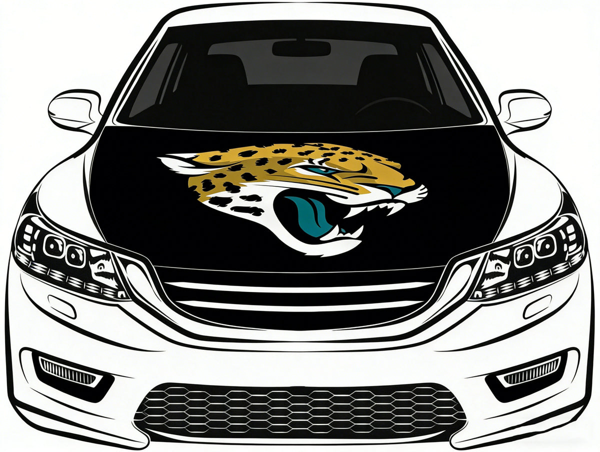Jacksonville Jaguars Car Hood Cover Flag - 4X5ft,/6X7FT 100% Polyester Elastic Fabrics Can be Washed