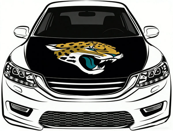 Jacksonville Jaguars Car Hood Cover Flag - 4X5ft,/6X7FT 100% Polyester Elastic Fabrics Can be Washed