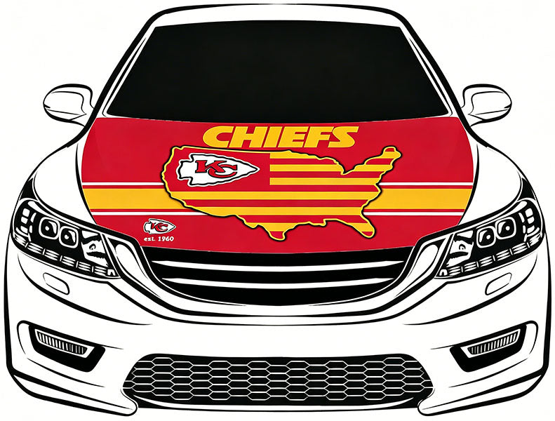 Kansas City Chiefs Flag Car Hood Cover Flag NFL 4X5ft,/6X7FT 100% Polyester Elastic Fabrics Can be Washed Flag