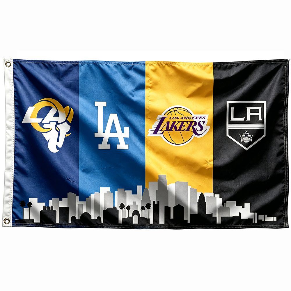 Los Angles Teams -3x5 ft Rams, Dodgers, Lakers, Kings  Banner-100% polyester-2 Metal Grommets-One sided /Two sided
