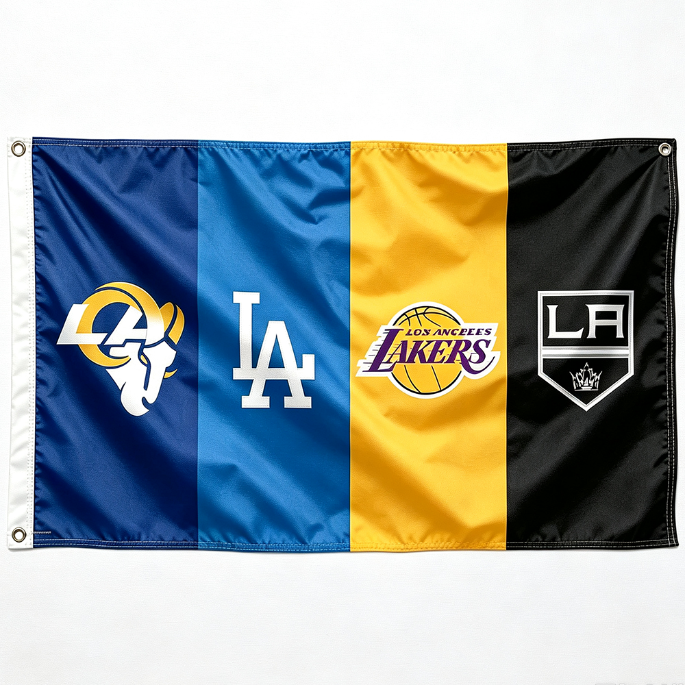 Los Angles Teams -3x5 ft Rams, Dodgers, Lakers, Kings  Banner-100% polyester-2 Metal Grommets-One sided /Two sided