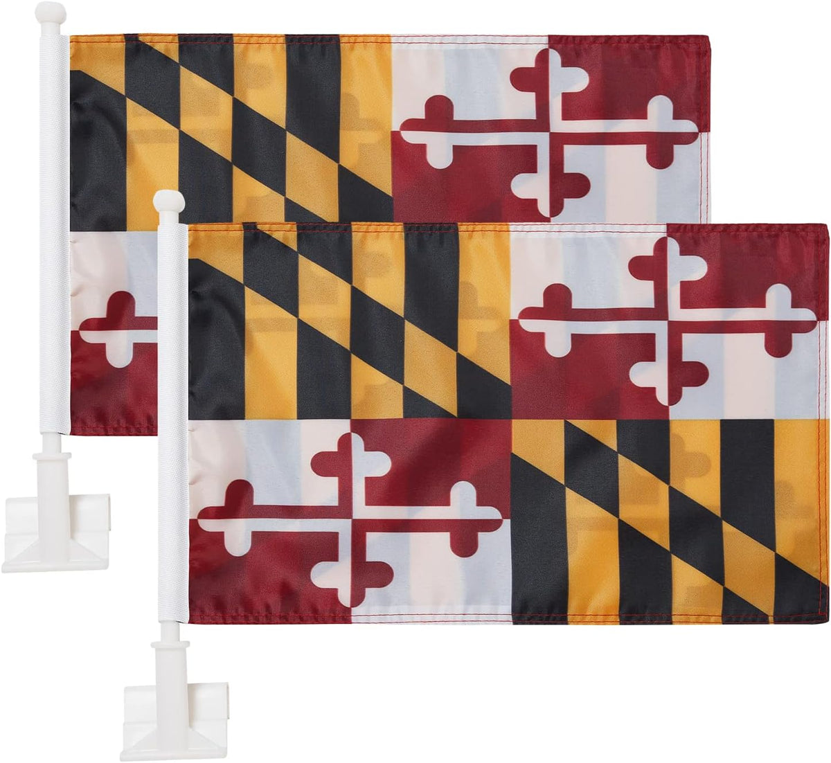 Maryland State Flag Car Window Flag of Maryland 11X18 Inch(28x46cm) 100% Polyester, Strong White Flagpole