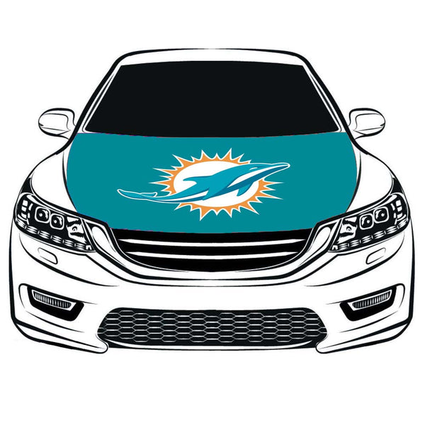 NFL Miami Dolphins Flag，Car Hood Cover Flag , Engine Banner Miami Dolphins Flags,3.3X5ft,100% Polyester Elastic Fabrics Can be Washed