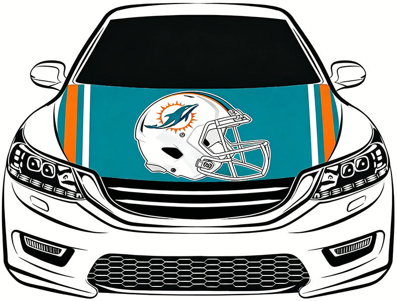 NFL Miami Dolphins Flag，Car Hood Cover Flag , Engine Banner Miami Dolphins Flags,4X5ft/6X7FT,100% Polyester Elastic Fabrics Can be Washed