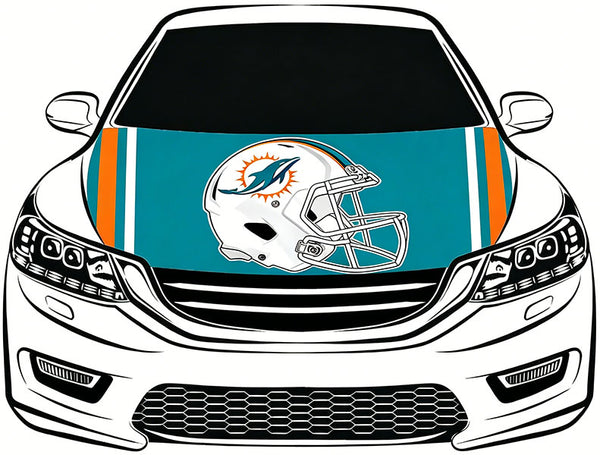 NFL Miami Dolphins Flag，Car Hood Cover Flag , Engine Banner Miami Dolphins Flags,4X5ft/6X7FT,100% Polyester Elastic Fabrics Can be Washed
