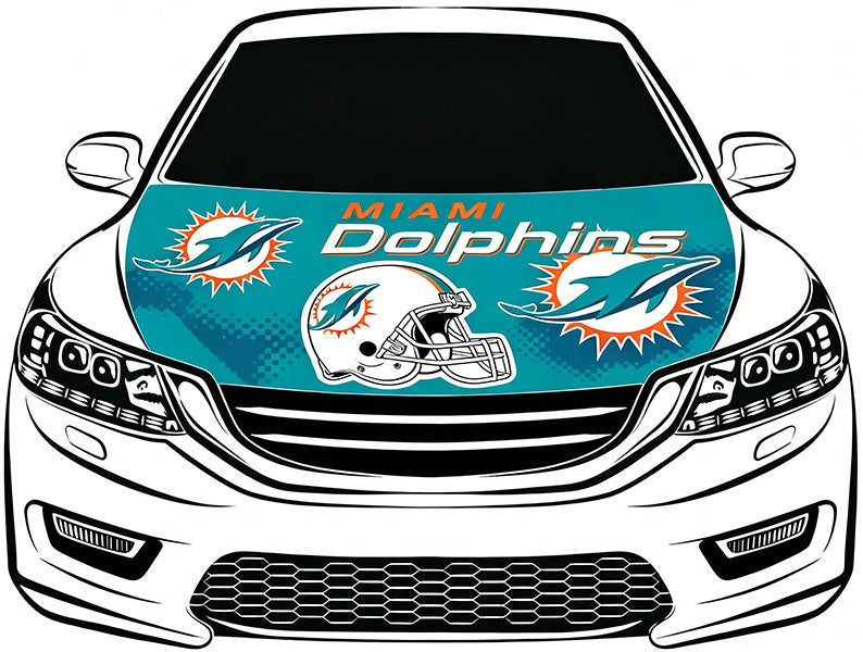 NFL Miami Dolphins Flag，Car Hood Cover Flag , Engine Banner Miami Dolphins Flags,4X5ft/6X7FT,100% Polyester Elastic Fabrics Can be Washed