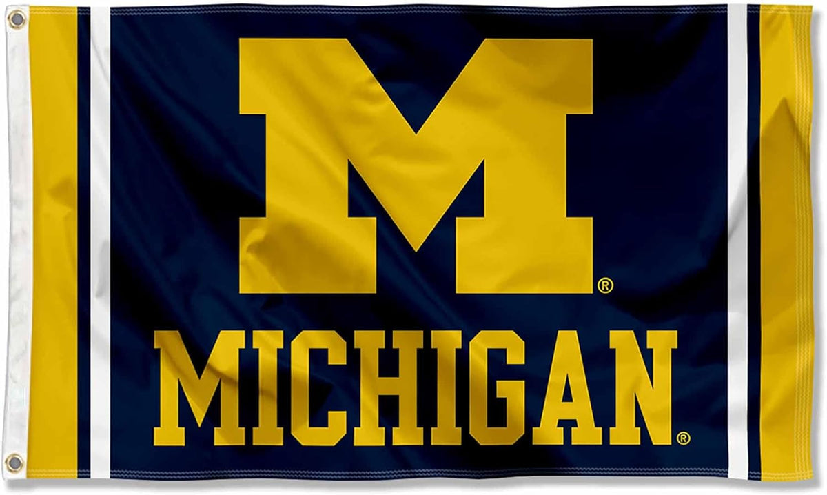 Michigan Flag -NCAA Michigan Team University Wolverines  Banner -3x5 FT University of Michigan Block M Flag -100% polyester-2 Metal Grommets