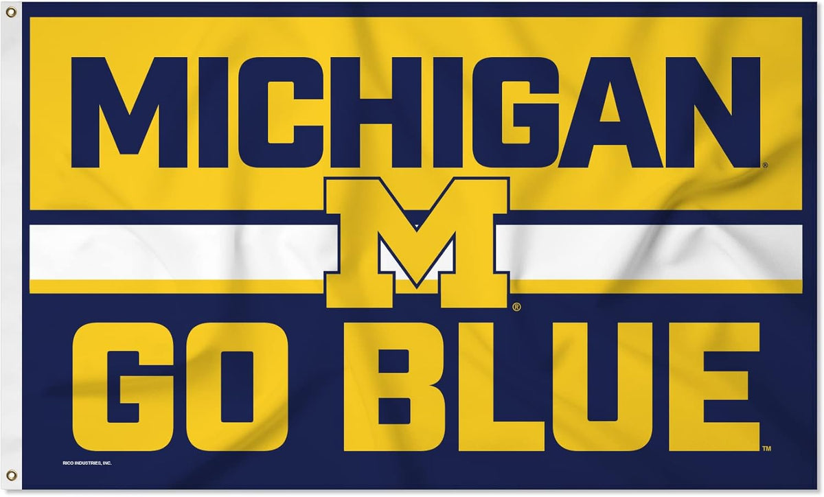 Michigan Flag -NCAA Michigan Team University Wolverines  Banner -3x5 FT University of Michigan Block M Flag -100% polyester-2 Metal Grommets