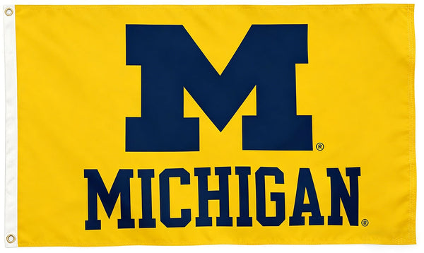 Michigan Flag -NCAA Michigan Team University Wolverines  Banner -3x5 FT University of Michigan Block M Flag -100% polyester-2 Metal Grommets
