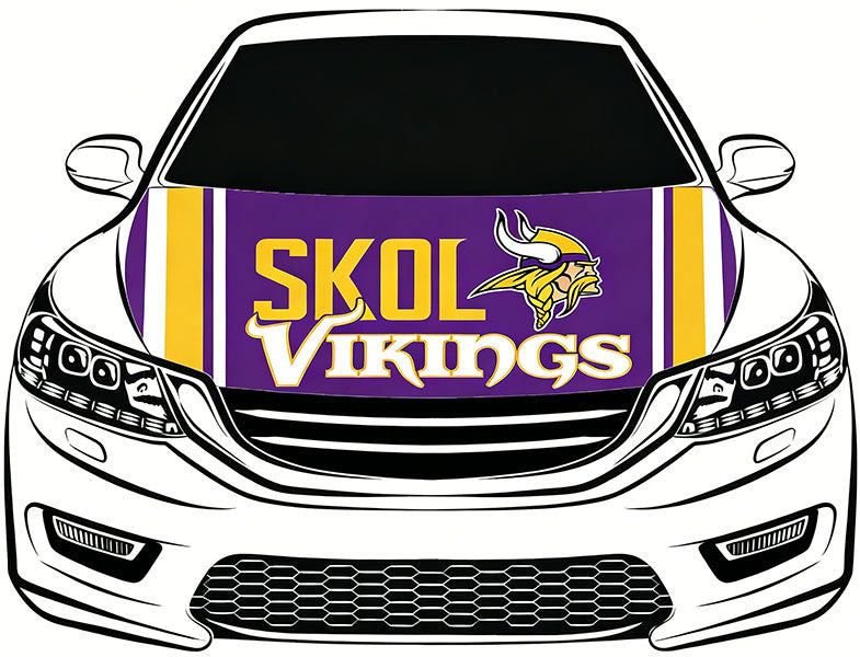 Minnesota Vikings Car Hood Cover Flag NFL SKOL 4X5ft,/6X7FT 100% Polyester Elastic Fabrics Can be Washed Flag