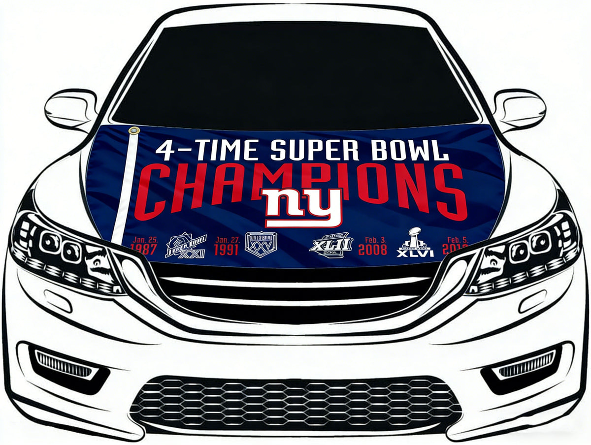 New York Giants Car Hood Cover Flag -NFL NY 4X5ft,/6X7FT 100% Polyester Elastic Fabrics Can be Washed Flag