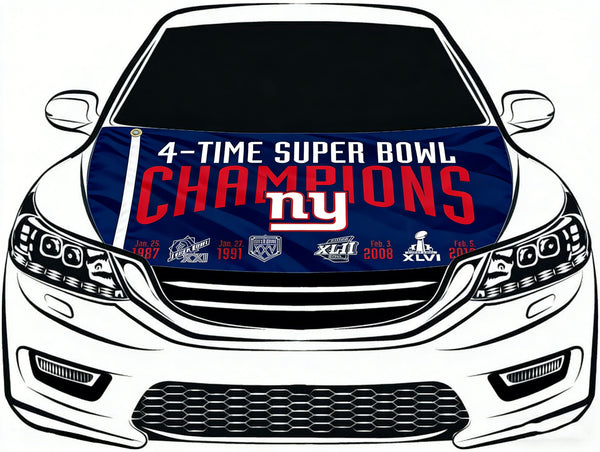 New York Giants Car Hood Cover Flag -NFL NY 4X5ft,/6X7FT 100% Polyester Elastic Fabrics Can be Washed Flag