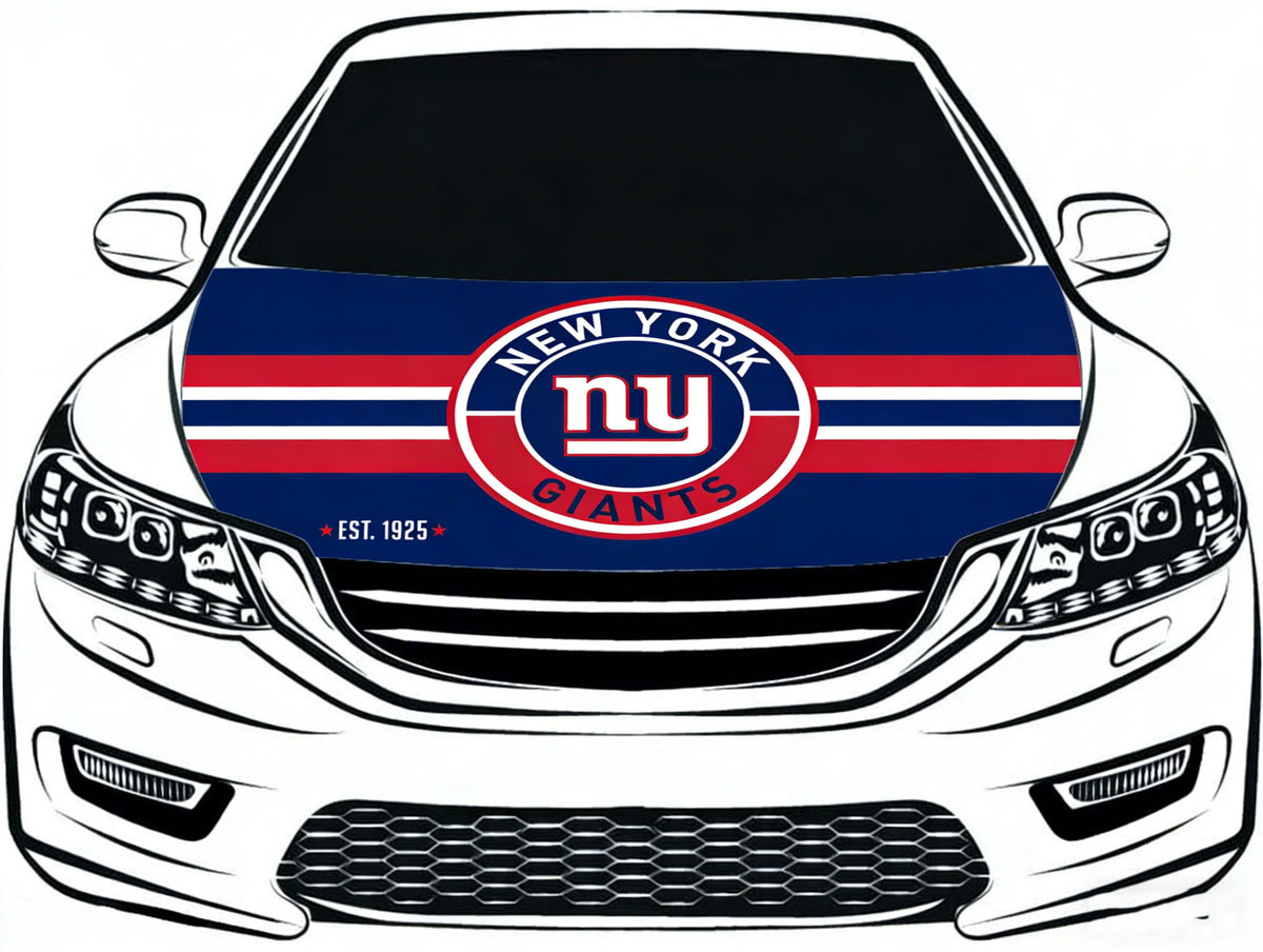 New York Giants Car Hood Cover Flag -NFL NY 4X5ft,/6X7FT 100% Polyester Elastic Fabrics Can be Washed Flag