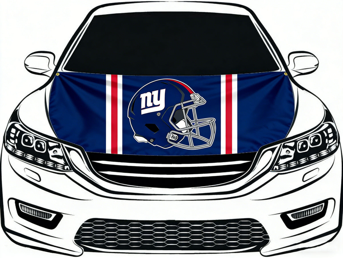 New York Giants Car Hood Cover Flag -NFL NY 4X5ft,/6X7FT 100% Polyester Elastic Fabrics Can be Washed Flag