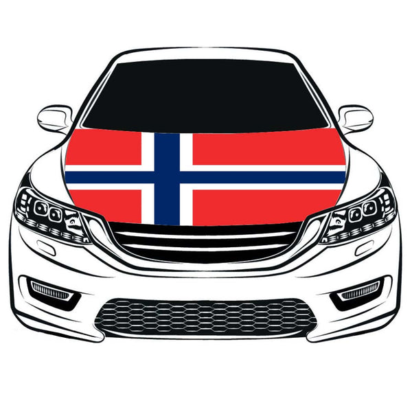 Norway Car Hood Cover Flag ,Norwegian flag，Engine Banner Flag of Norway,3.3X5ft/6X7FT, 100% Polyester Elastic Fabrics Can be Washed Suitable for large SUV and Pickup Trucks