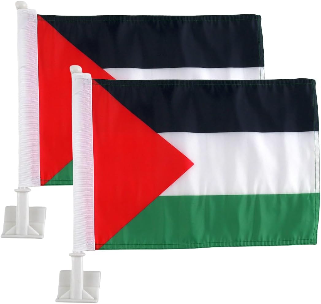 Palestinian flag Car Window Flag of Palestinian 11X18 Inch(28x46cm) 100% Polyester, Strong White Flagpole