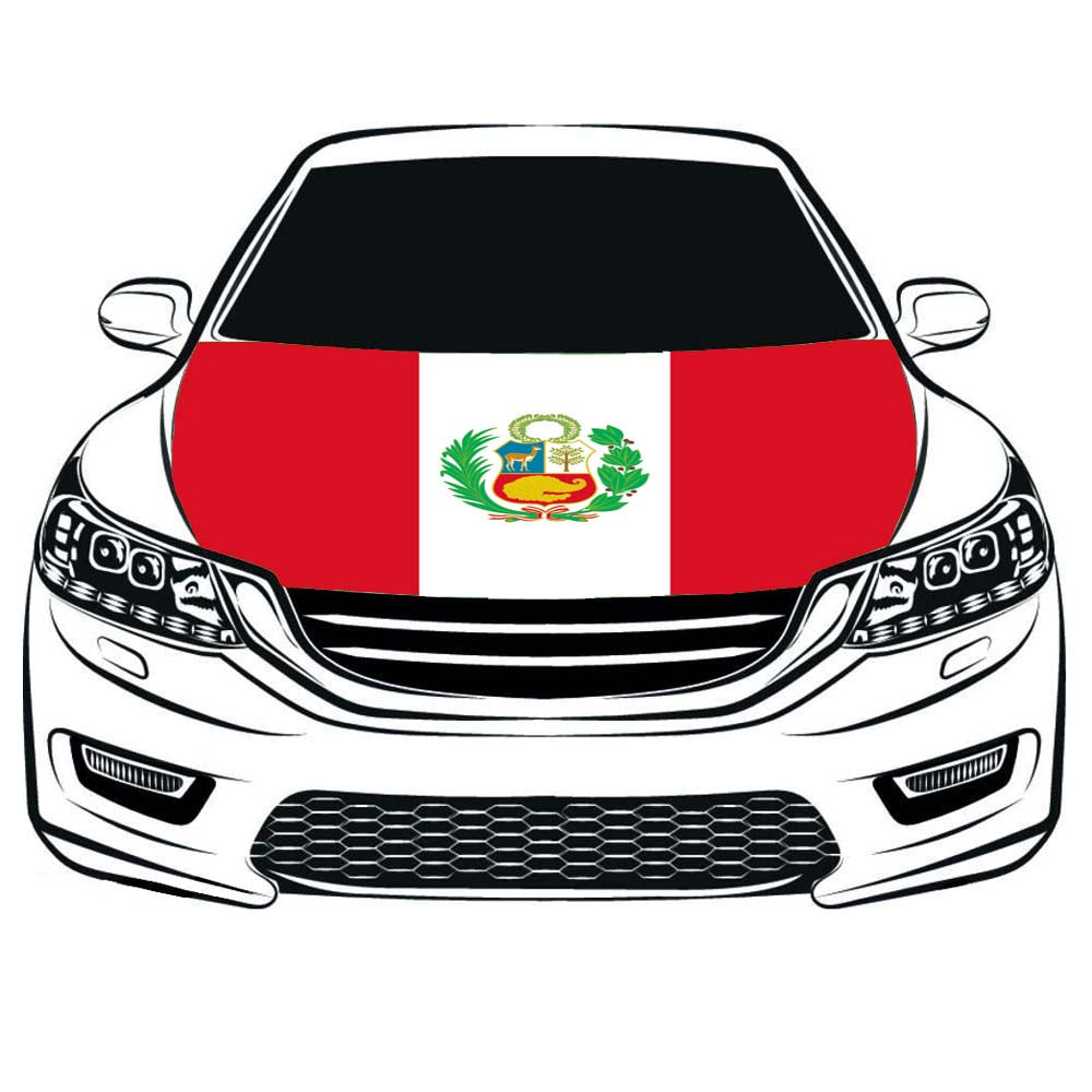 The Republic of Peru Flag,Car Hood Cover Flag of Peru, Engine Banner República del Perú Flags,3.3X5ft,/6X7FT100% Polyester Elastic Fabrics Can be Washed
