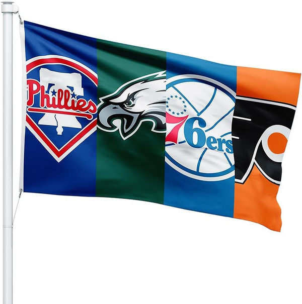 Philadelphi's Four Teams Sports Fans Flag - Eagles, Phillies, Flyers, and 76ers