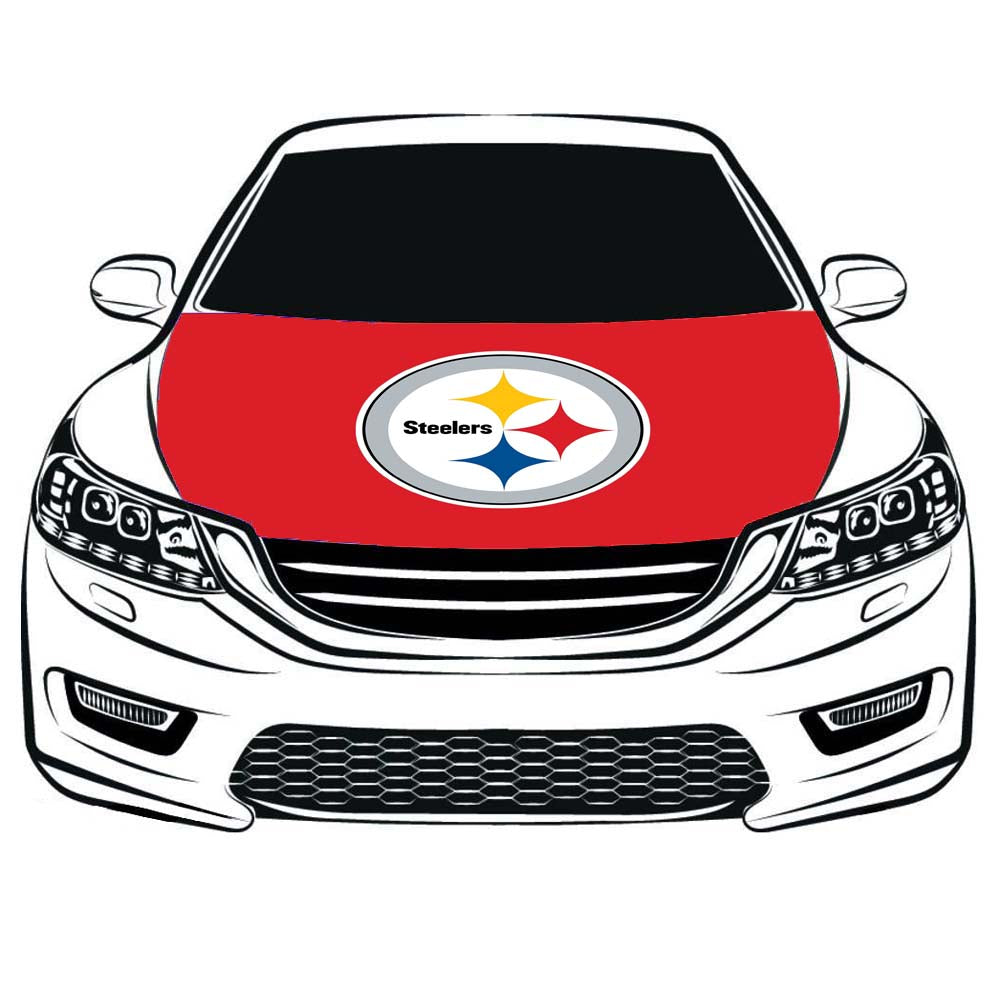 Pittsburgh Steelers Car Hood Cover Flag ,Engine Banner Flag of Pittsburgh Steelers,3.3X5ft,/6X7FT 100% Polyester Elastic Fabrics Can be Washed Suitable for large SUV and Pickup Trucks