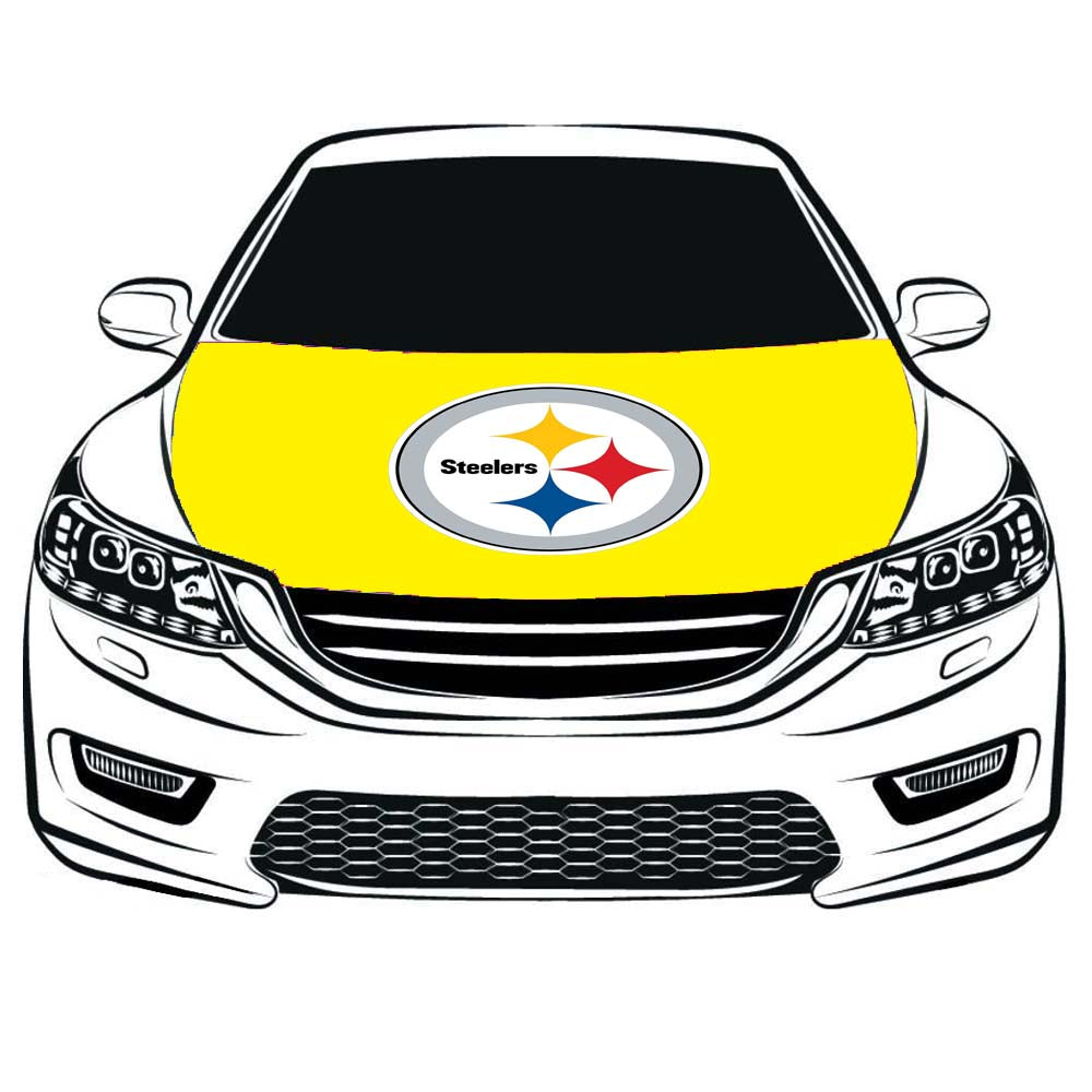 Pittsburgh Steelers Car Hood Cover Flag ,Engine Banner Flag of Pittsburgh Steelers,3.3X5ft,/6X7FT 100% Polyester Elastic Fabrics Can be Washed Suitable for large SUV and Pickup Trucks