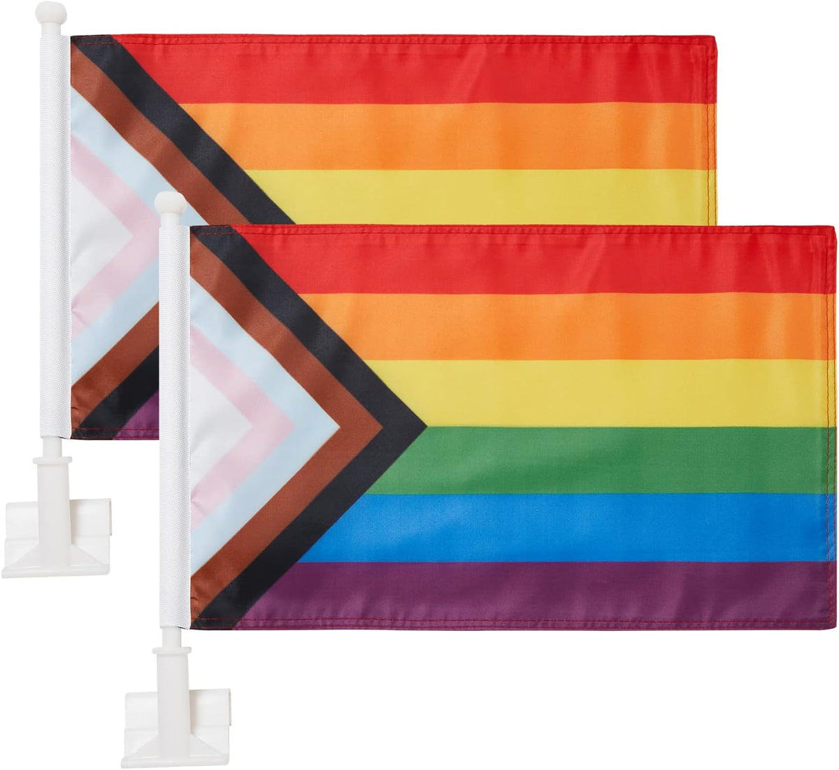 US Rainbow Flag Car Window Flag of Rainbow 11X18 Inch(28x46cm) 100% Polyester, Strong White Flagpole