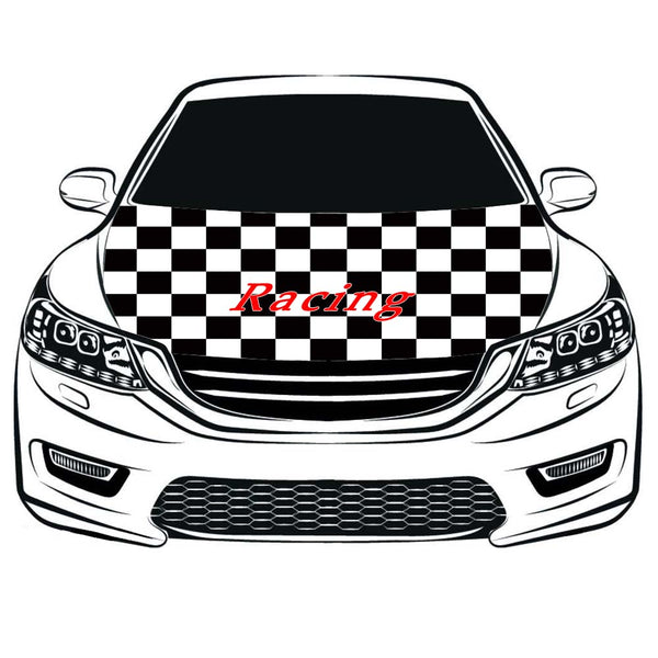 Black and white checkered flag， Car Hood Cover Banner ,Referee flag Engine Banner,3.3X5ft,100% Polyester Elastic Fabrics Can be Washed