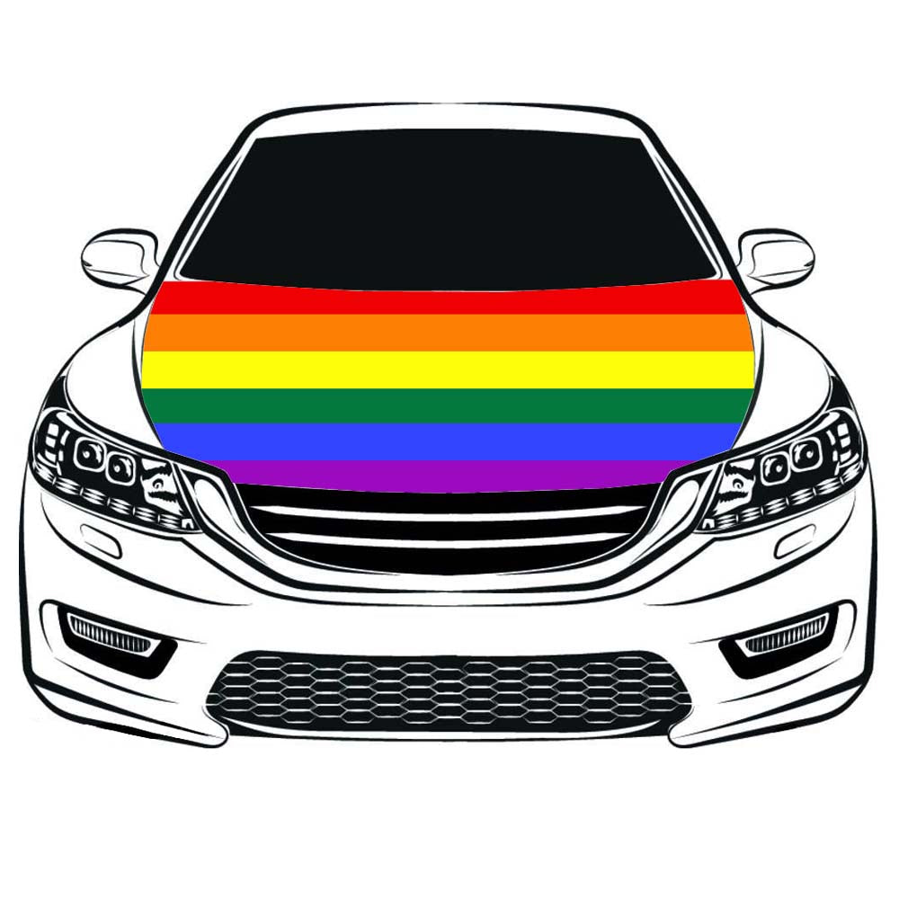 Rainbow Car Hood Cover Flag ,Rainbow Engine Banner,Seven Colors，3.3X5ft,6X7FT100% Polyester Elastic Fabrics Can be Washed，