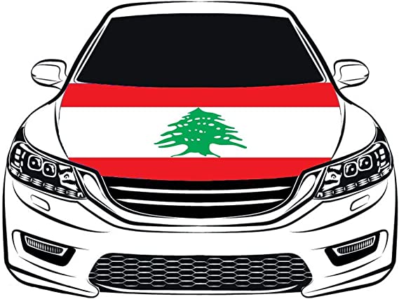 Lebanese flag Car Hood Cover Flag , Engine Banner Flag of Lebanon,3.3X5ft,100% Polyester Elastic Fabrics Can be Washed