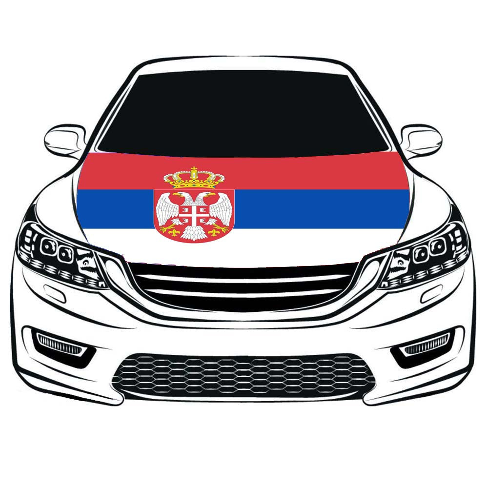 Serbia Car Hood Cover Flag ,Engine Banner Flag of Serbia,3.3X5ft,/6X7FT 100% Polyester Elastic Fabrics Can be Washed Suitable for large SUV and Pickup Trucks