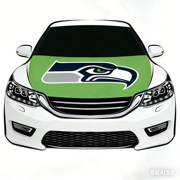 Seattle Seahawks Hood Cover Flag , NFL Engine Flag ,4X5ft/6X7FT, 100% Polyester Elastic Fabrics Can be Washed Suitable for large SUV and Pickup Trucks