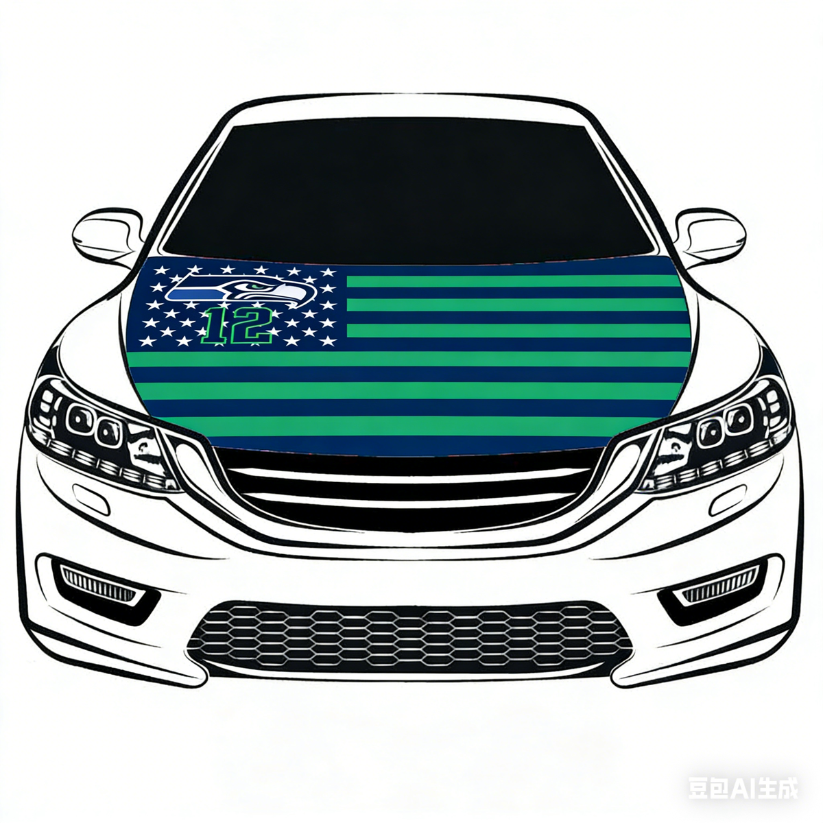 Seattle Seahawks Hood Cover Flag , NFL Engine Flag ,4X5ft/6X7FT, 100% Polyester Elastic Fabrics Can be Washed Suitable for large SUV and Pickup Trucks