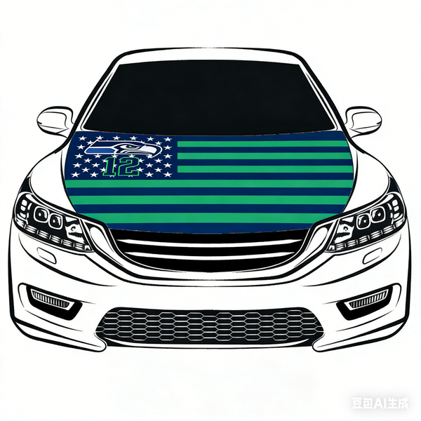 Seattle Seahawks Hood Cover Flag , NFL Engine Flag ,4X5ft/6X7FT, 100% Polyester Elastic Fabrics Can be Washed Suitable for large SUV and Pickup Trucks