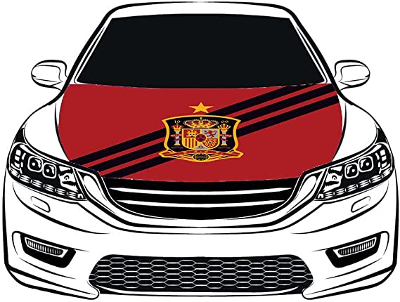 Spain national football team Car Hood Cover Flag ,Engine Banner,Selección de fútbol de España Flag,3.3X5ft, 6X7FT100% Polyester Elastic Fabrics Can be Washed Suitable for large SUV and Pickup Trucks