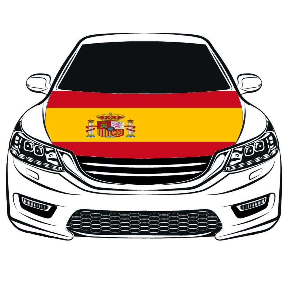 Spain Car Hood Cover Flag ,Engine Banner,Spanish Flag,3.3X5ft/6X7FT 100% Polyester Elastic Fabrics Can be Washed Suitable for large SUV and Pickup Trucks