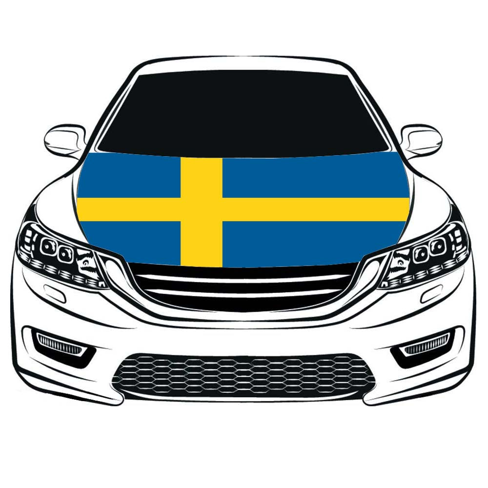 Swedish flag，Sweden Car Hood Cover Flag ,Engine Flag of Sweden,3.3X5ft,/6X7FT 100% Polyester Elastic Fabrics Can be Washed Suitable for large SUV and Pickup Trucks