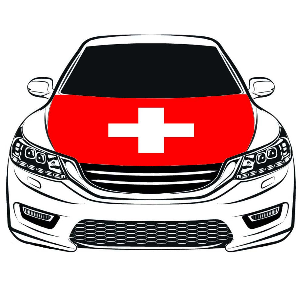 Swiss Flag, Schweizerfahne Car Hood Cover Flag of Switzerland ,Engine Flag,3.3X5ft,/6X7FT 100% Polyester Elastic Fabrics Can be Washed Suitable for large SUV and Pickup Trucks
