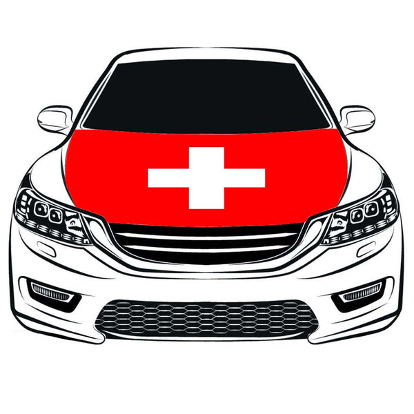 Swiss Flag, Schweizerfahne Car Hood Cover Flag of Switzerland ,Engine Flag,3.3X5ft, 100% Polyester Elastic Fabrics Can be Washed Suitable for large SUV and Pickup Trucks