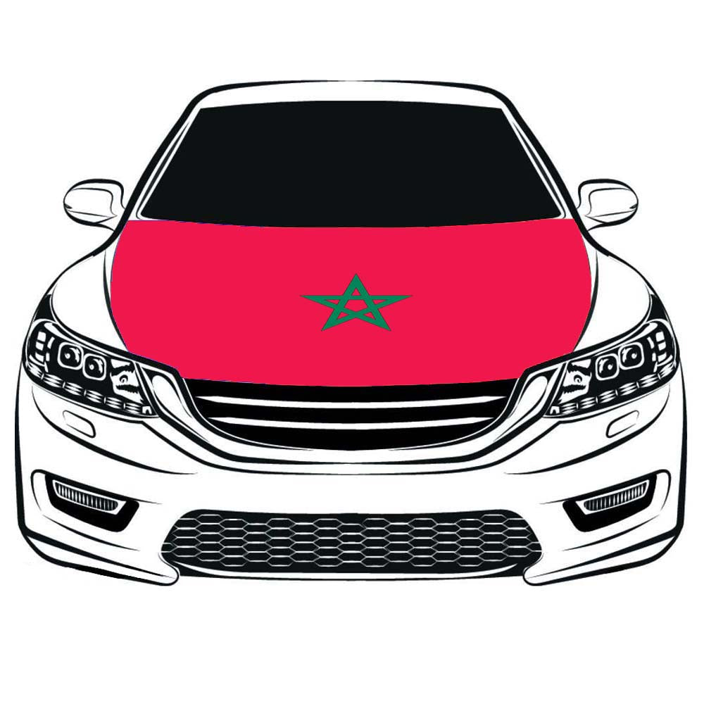 Moroccan flag，Car Hood Cover Flag of Morocco, Engine Banner Le Royaume du Maroc‎ Flags,3.3X5ft/6X7FT,100% Polyester Elastic Fabrics Can be Washed