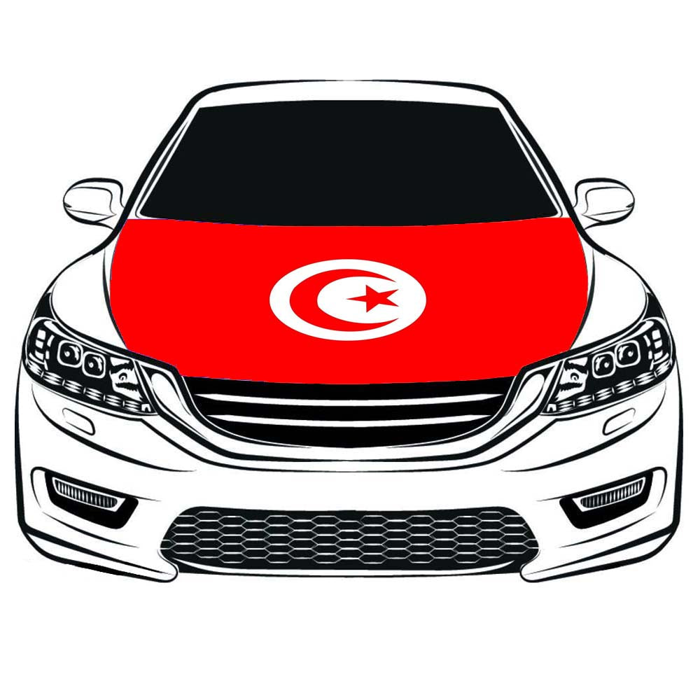Tunisian flag，Tunisia Car Hood Cover Banner Flag ,Engine Flag,3.3X5ft,/6X7FT 100% Polyester Elastic Fabrics Can be Washed Suitable for large SUV and Pickup Trucks