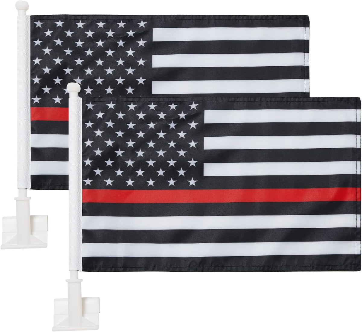 Thin Red Line flag Car Window Flag of US Police 11X18 Inch(28x46cm) 100% Polyester, Strong White Flagpole