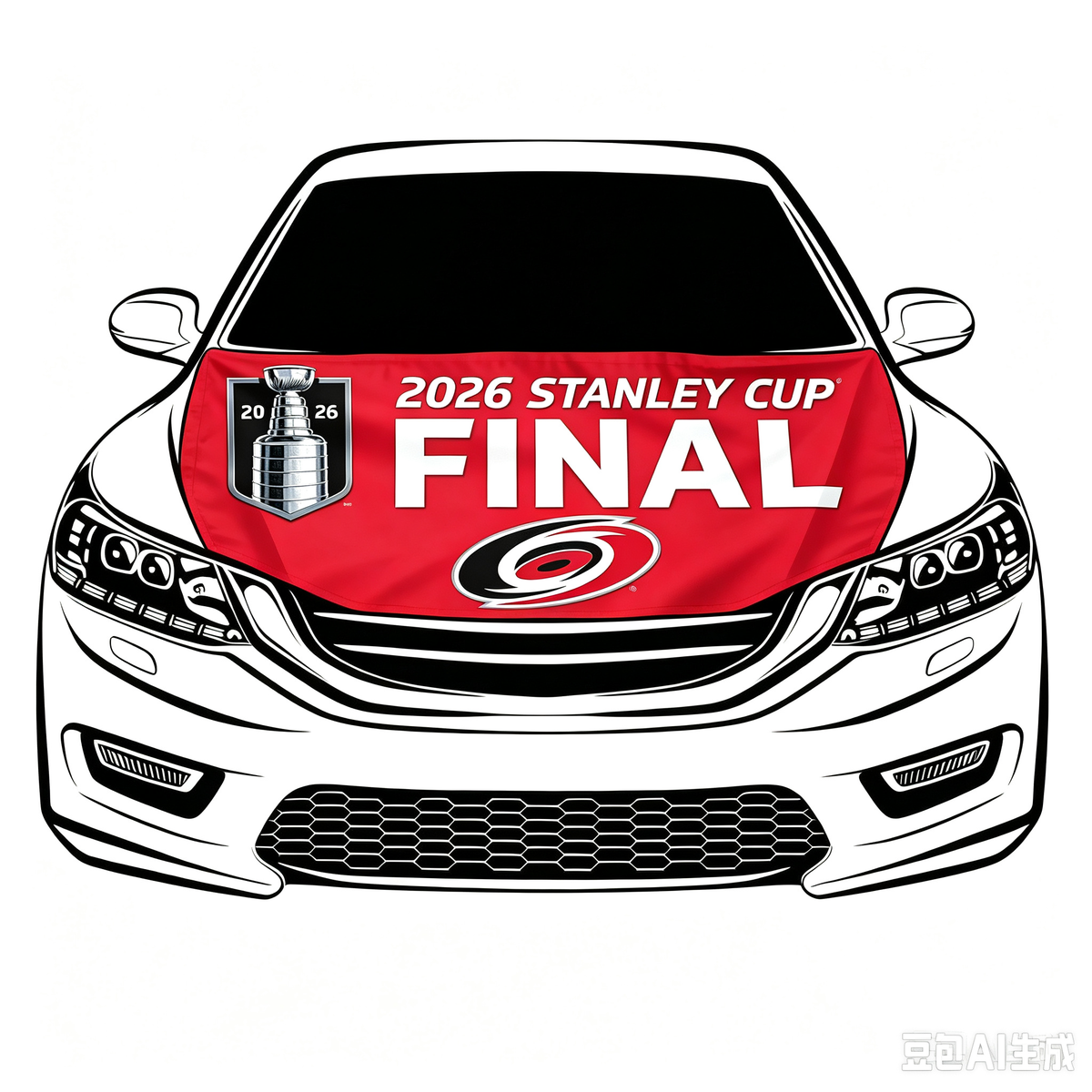 NHL Carolina Hurricanes Car Hood Cover Flag ,  Carolina Hurricanes Engine Banner,4X5ft/6X7FT,100% Polyester Elastic Fabrics Can be Washed