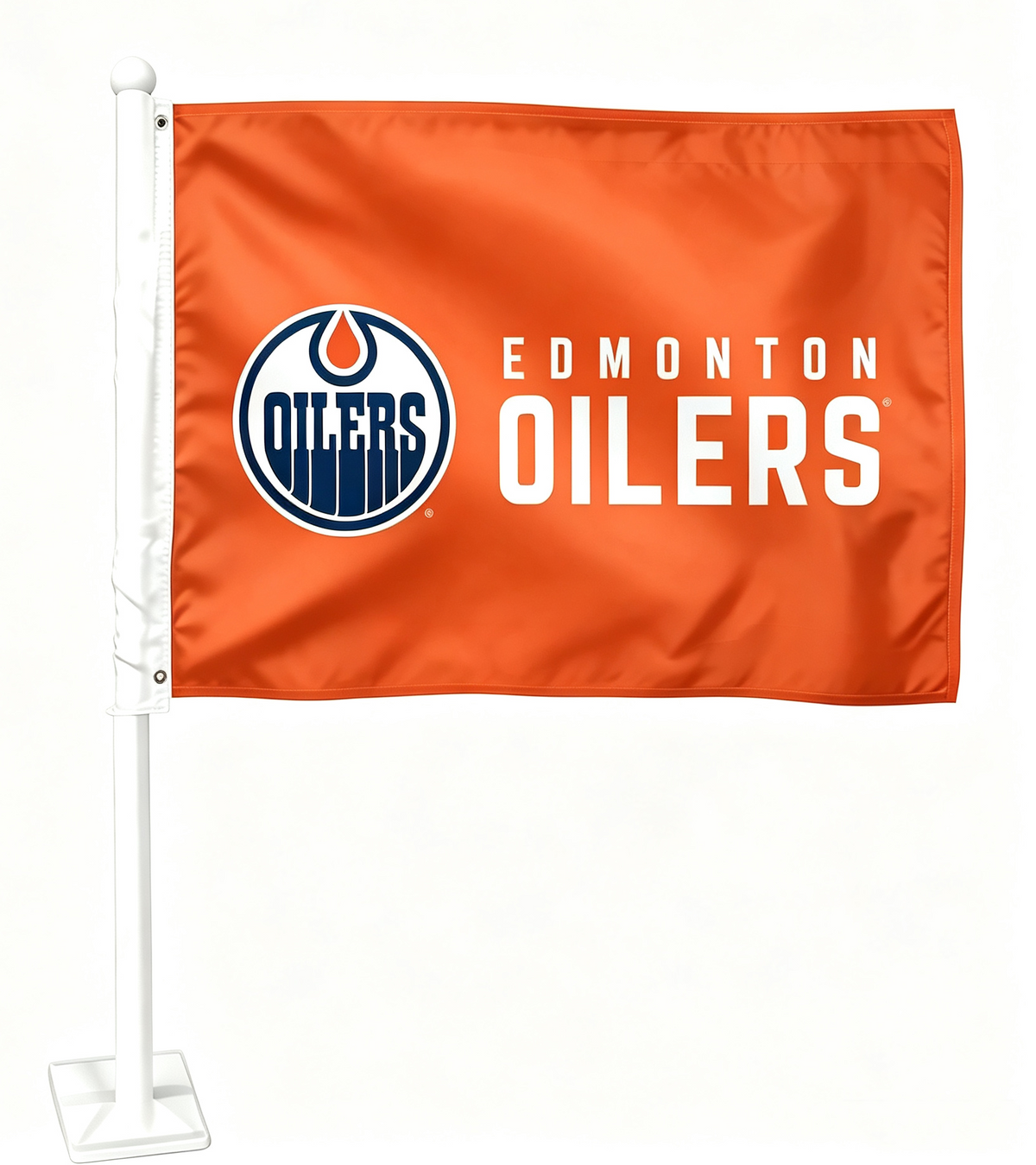 2 Pack NHL Edmonton Oilers Flag Car Window Flag of Edmonton Oilers 11X18 Inch(28x46cm) 100% Polyester, Strong White Flagpole