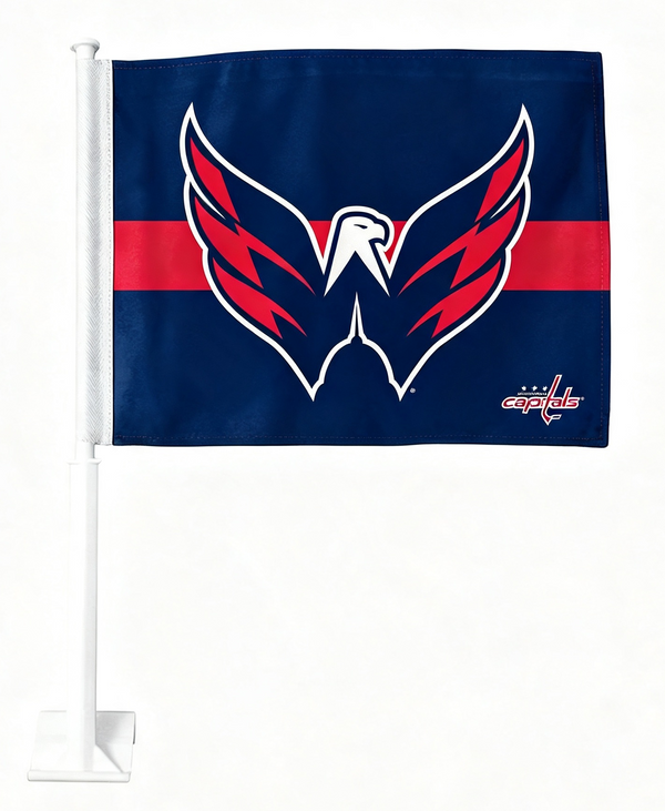 NHL Washington Capitals Car Window Flag of Washington Capitals 11X18 Inch(28x46cm) 100% Polyester, Strong White Flagpole