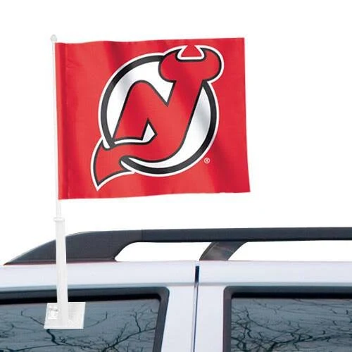 2 Pack NHL New Jersey Devils Flag Car Window Flags of  NJ Devils 11X18 Inch(28x46cm) 100% Polyester, Strong White Flagpole