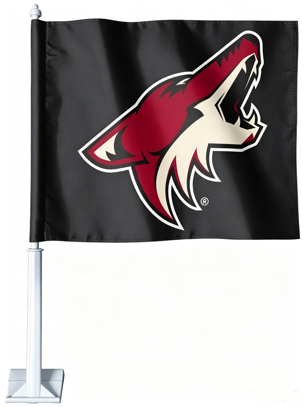 2 Pack Car Window Flags of  NHL Arizona Coyotes 11X18 Inch(28x46cm) 100% Polyester, Strong White Flagpole
