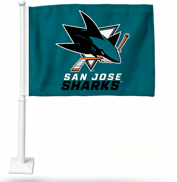 2 Pack Car Window Flags of  NHL San Jose Sharks 11X18 Inch(28x46cm) 100% Polyester, Strong White Flagpole