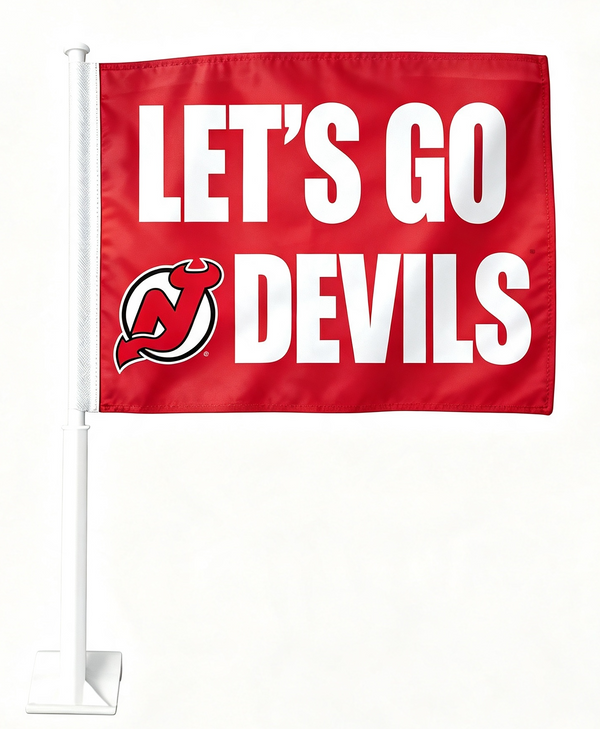 2 Pack NHL New Jersey Devils Flag Car Window Flags of  NJ Devils 11X18 Inch(28x46cm) 100% Polyester, Strong White Flagpole