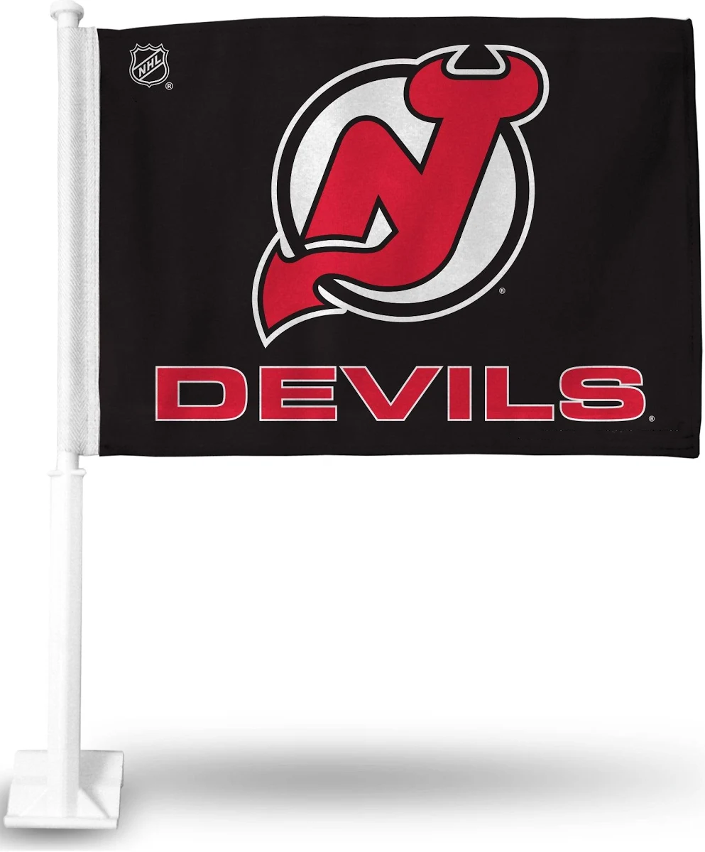 2 Pack NHL New Jersey Devils Flag Car Window Flags of  NJ Devils 11X18 Inch(28x46cm) 100% Polyester, Strong White Flagpole